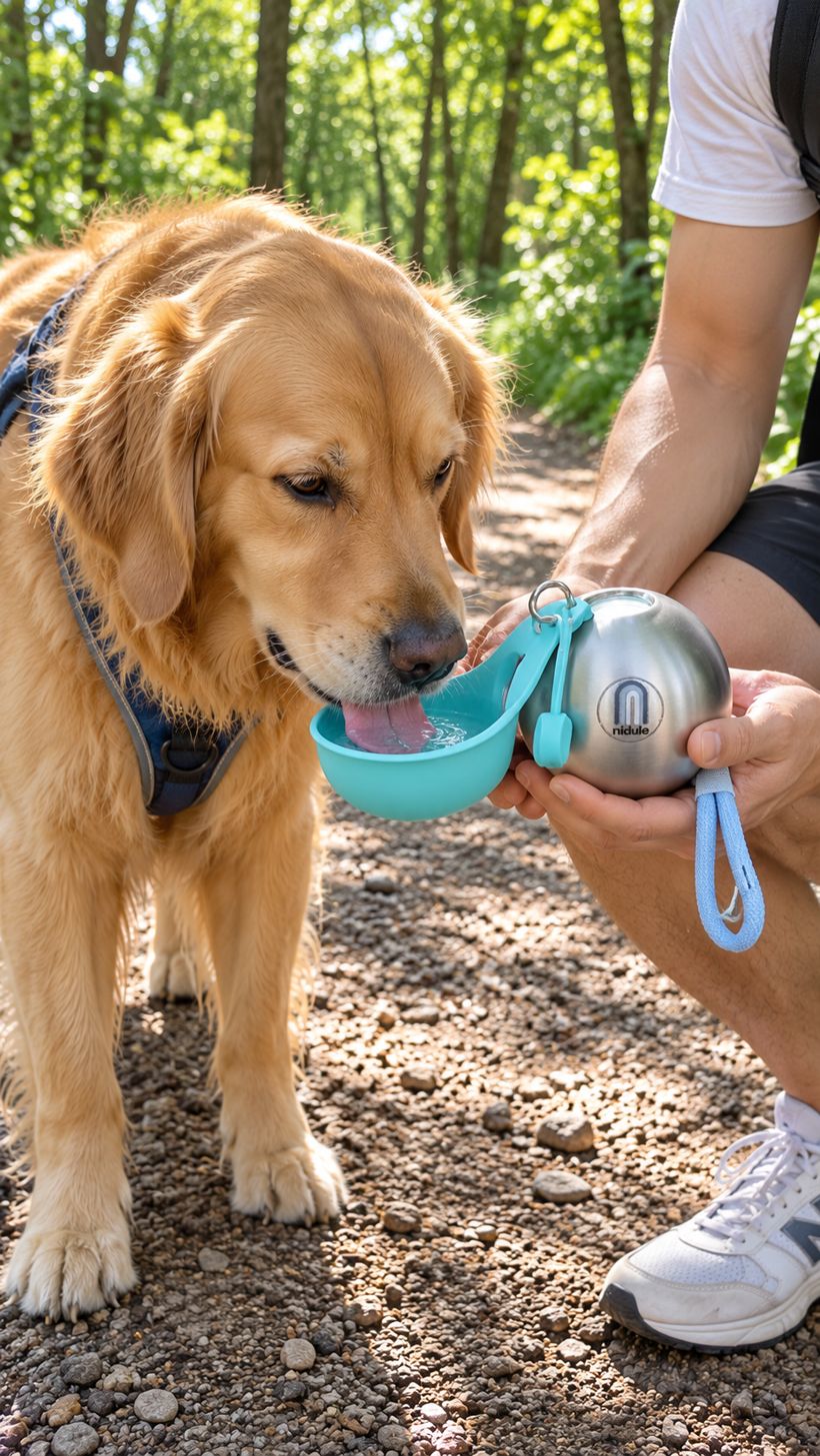 Dog drinking from the Nidule bottle bowl