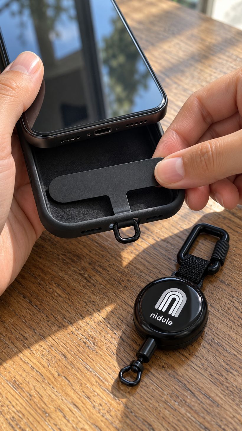 Sliding the anchor tab under the phone case
